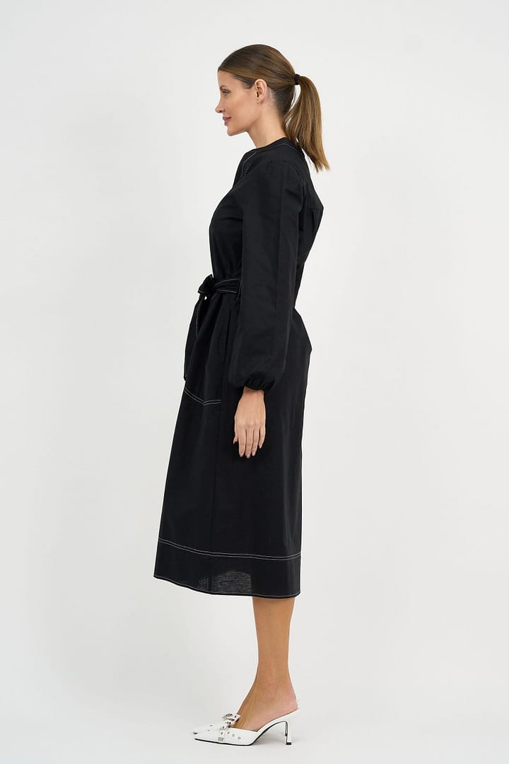 Contrast Stitch Linen Dress Black Liberty Rose