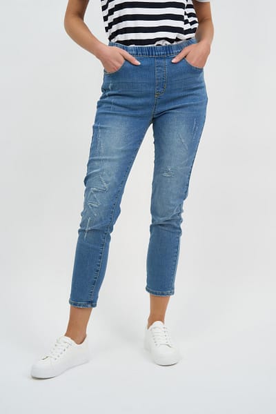 Distressed Pull On Jean Blue Threadz