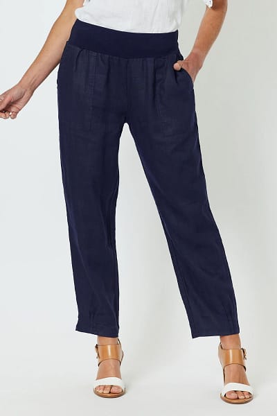 Jersey Waist Linen Pant Navy Gordon Smith