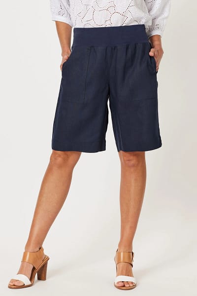 Jersey Waist Linen Short Navy Gordon Smith