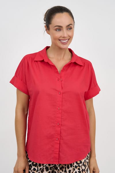 Relaxed Linen Shirt Red Liberty Rose