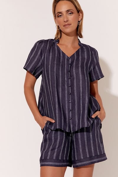 Stripe Linen Short Navy adorne