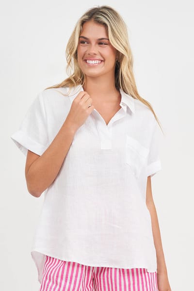 Linen Pocket Pull Over White G7 Basics