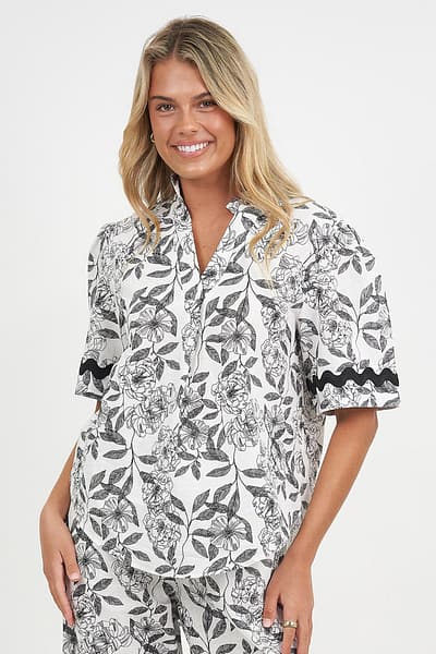 Vee Neck Linen Top Black Liberty Rose