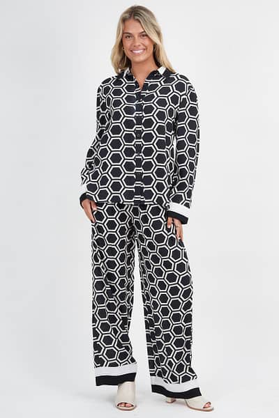 Contrast Trim Viscose Shirt Black Liberty Rose