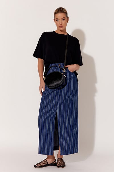 Striped Denim Skirt Blue adorne
