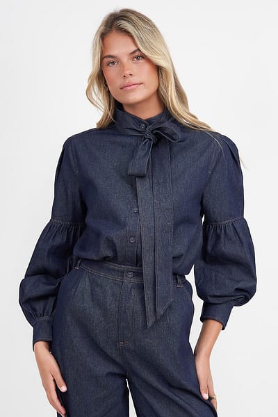 Bow Tie Denim Shirt Navy Liberty Rose