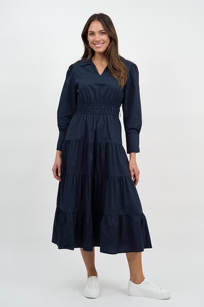 Collared Tier Detail Dress Navy Liberty Rose