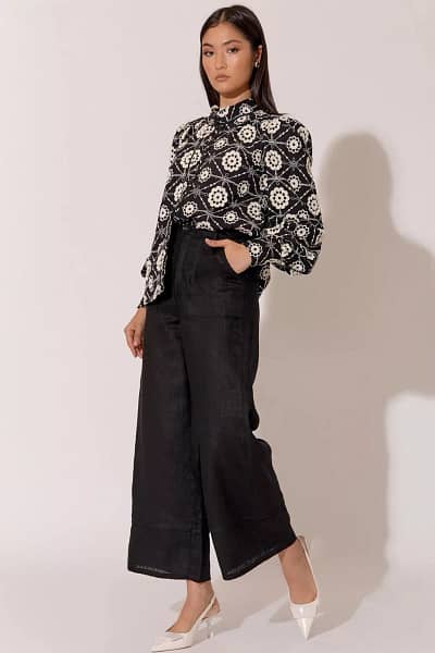 Pocket Front Linen Pant Black adorne
