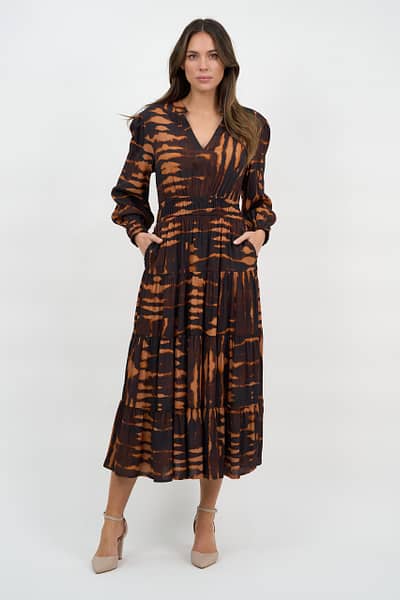 Viscose Tier Detail Dress Brown Liberty Rose