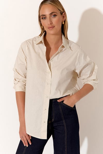 Striped Poplin Shirt Cream adorne