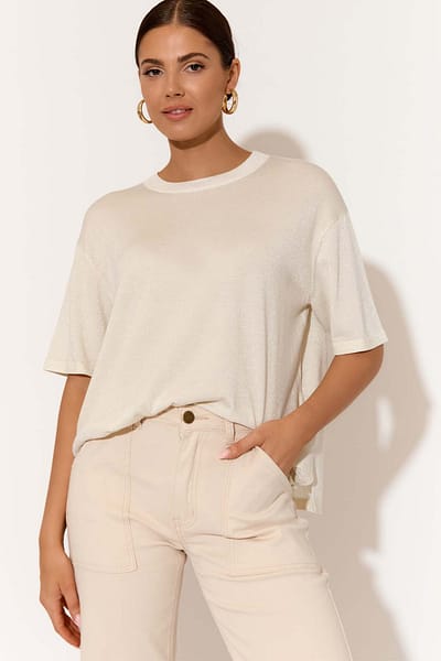 Metallic Relaxed Knit Top Stone adorne