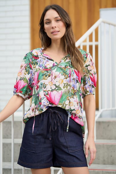 Frill Neck Tie Top White Liberty Rose