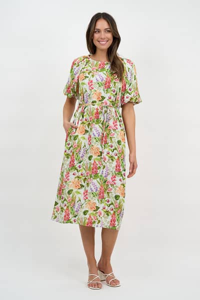 Puff Sleeve Viscose Dress Light Blue Liberty Rose