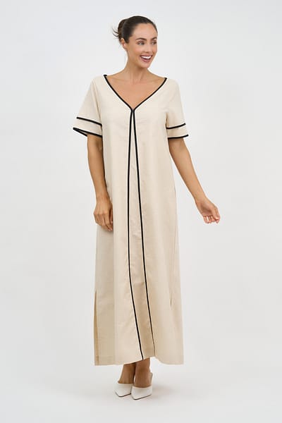 Contrast Maxi Linen Dress Natural Liberty Rose