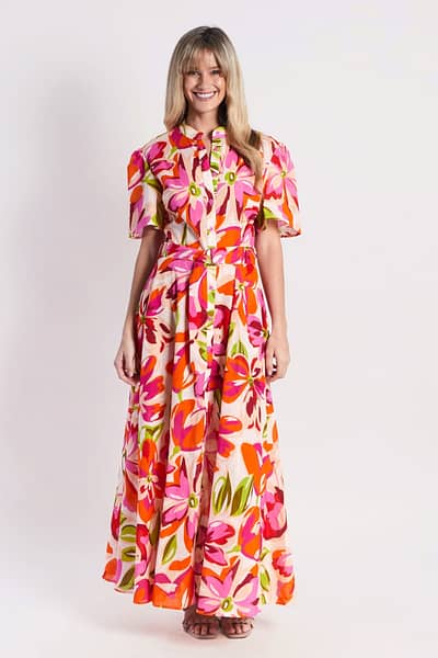 Short Sleeve Belt Dress Orange Leoni