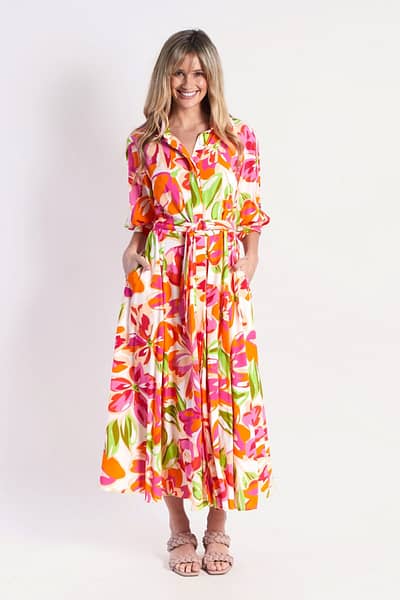 Belted A-line Dress Orange Leoni