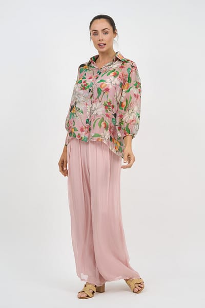 Wide Leg Silk Blend Pant Blush La Strada