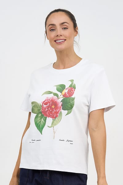 Print Cotton Tee White Liberty Rose