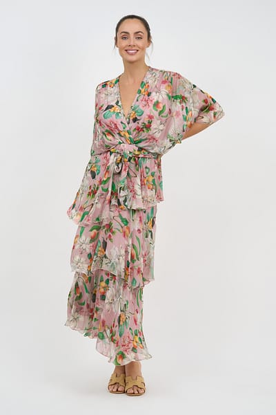 Silk Blend Tier Layer Dress Blush La Strada