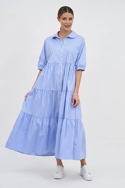 Tier Trim Detail Dress Blue Liberty Rose