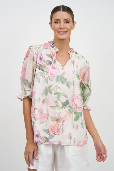Frill Neck Tie Top Natural Liberty Rose