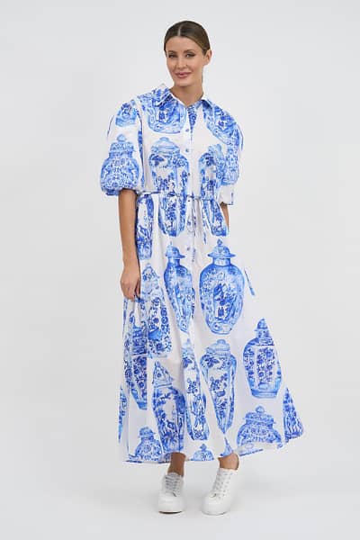 Maxi Cotton Shirt Dress Blue Liberty Rose