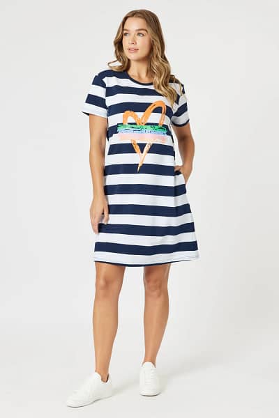 Heart Stripe Dress Orange Threadz