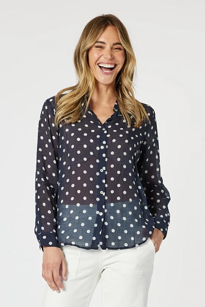 Sorrento Spot Sheer Shirt Navy Gordon Smith
