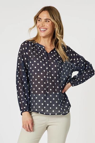 Sorrento Spot Sheer Blouse Navy Gordon Smith