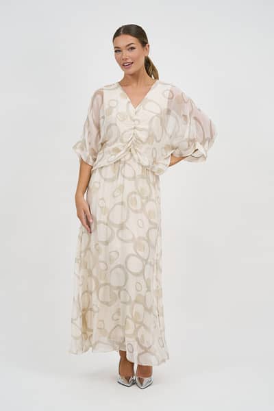 Gathered Silk Blend Dress Ivory La Strada