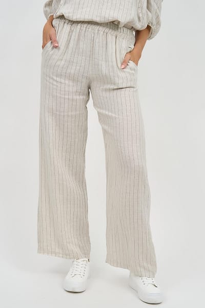 Linen Striped Pant Beige La Strada