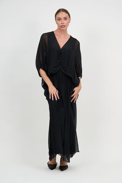 Gathered Silk Blend Dress Black La Strada