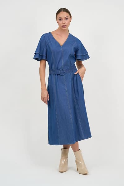 Denim Frilled Sleeve Dress Light Denim Liberty Rose