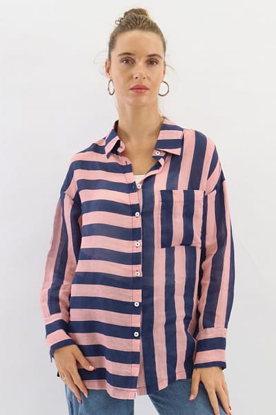Striped Sheer Linen Shirt Navy Worthier