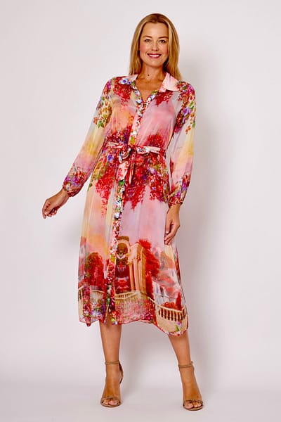 Silk Shirt Dress Red La Strada
