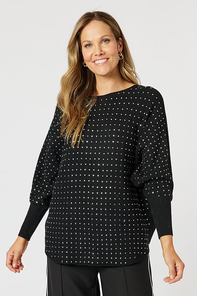Shimmer Batwing Knit Top Black Hammock & Vine