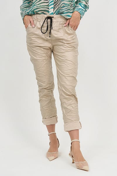 Wet Look Jogger Pant Beige La Strada