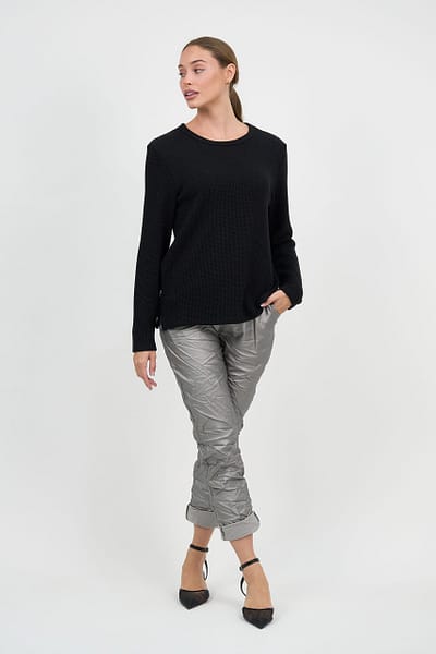 Metallic Waffle Knit Top Black Liberty Rose