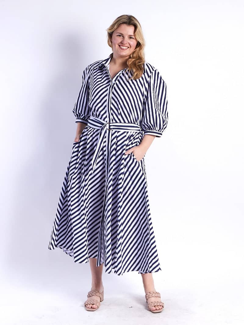 Bianca Belted Dress Navy Leoni