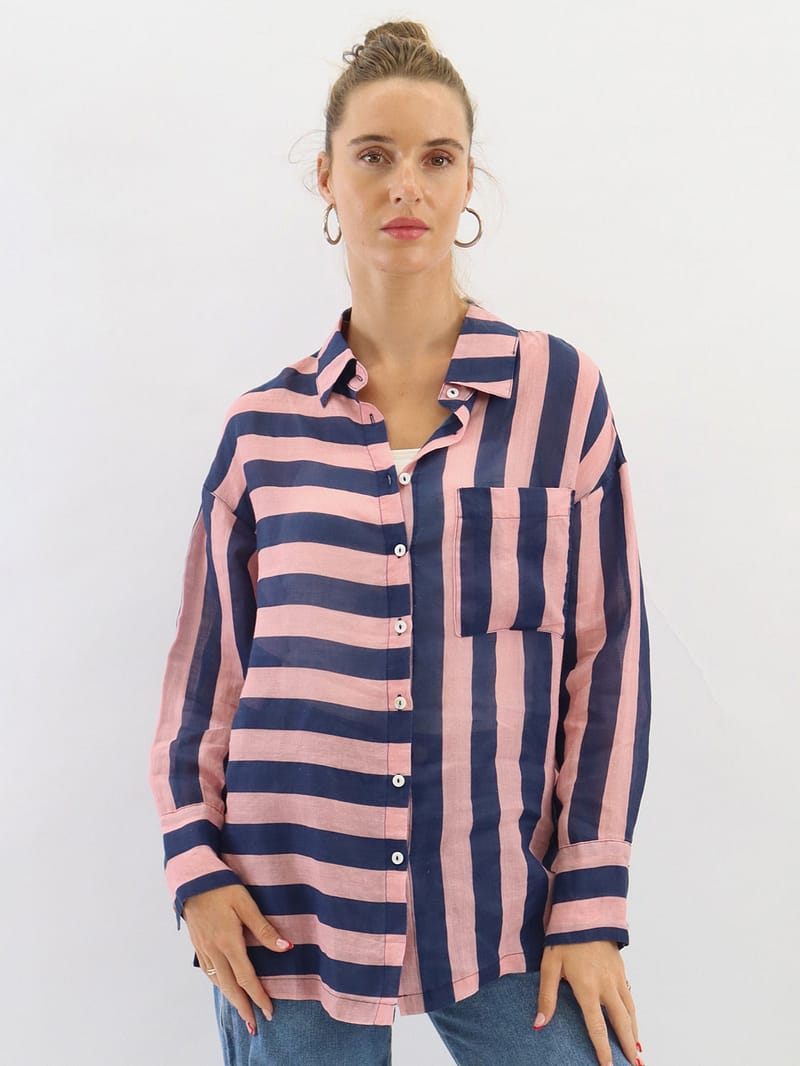Striped Sheer Linen Shirt Navy Worthier