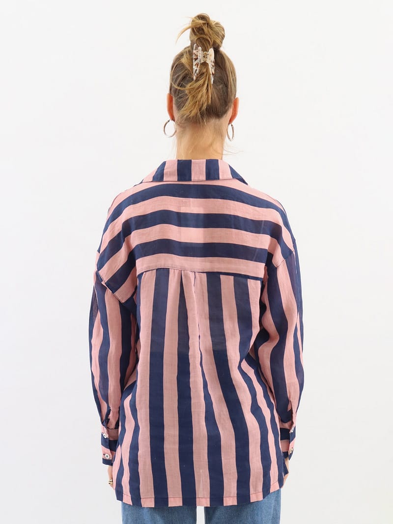 Striped Sheer Linen Shirt Navy Worthier