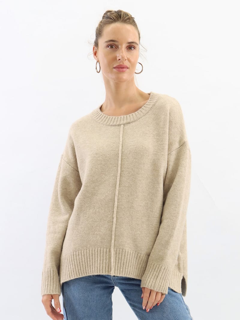 Ribbed Detail Knit Beige Worthier