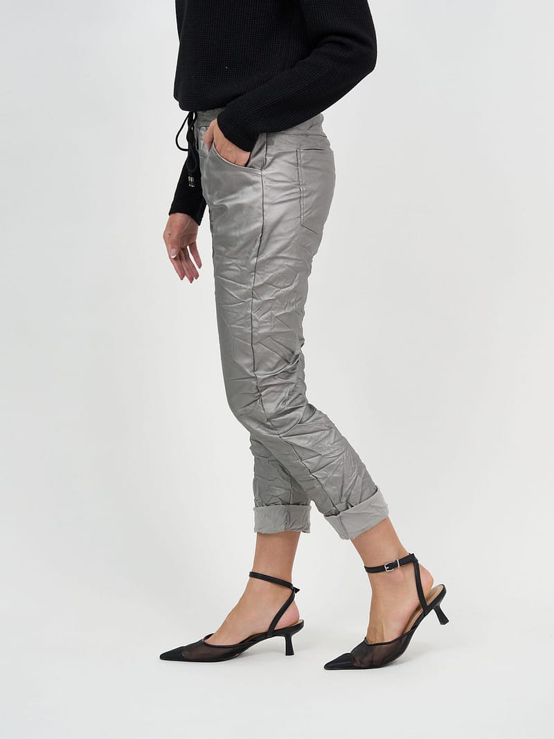 Wet Look Jogger Pant Pewter La Strada