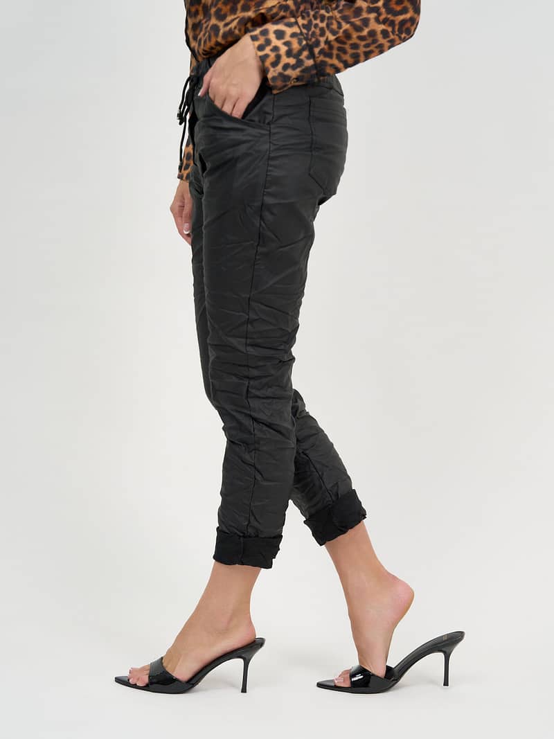 Wet Look Jogger Pant Black La Strada