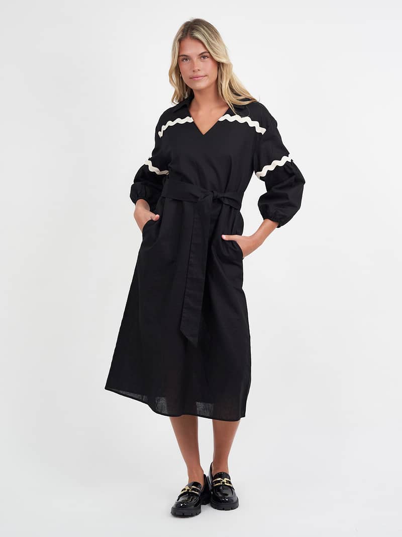Collared Ric Rac Dress Black Liberty Rose