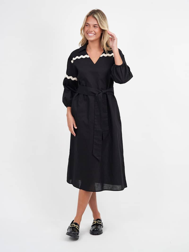Collared Ric Rac Dress Black Liberty Rose