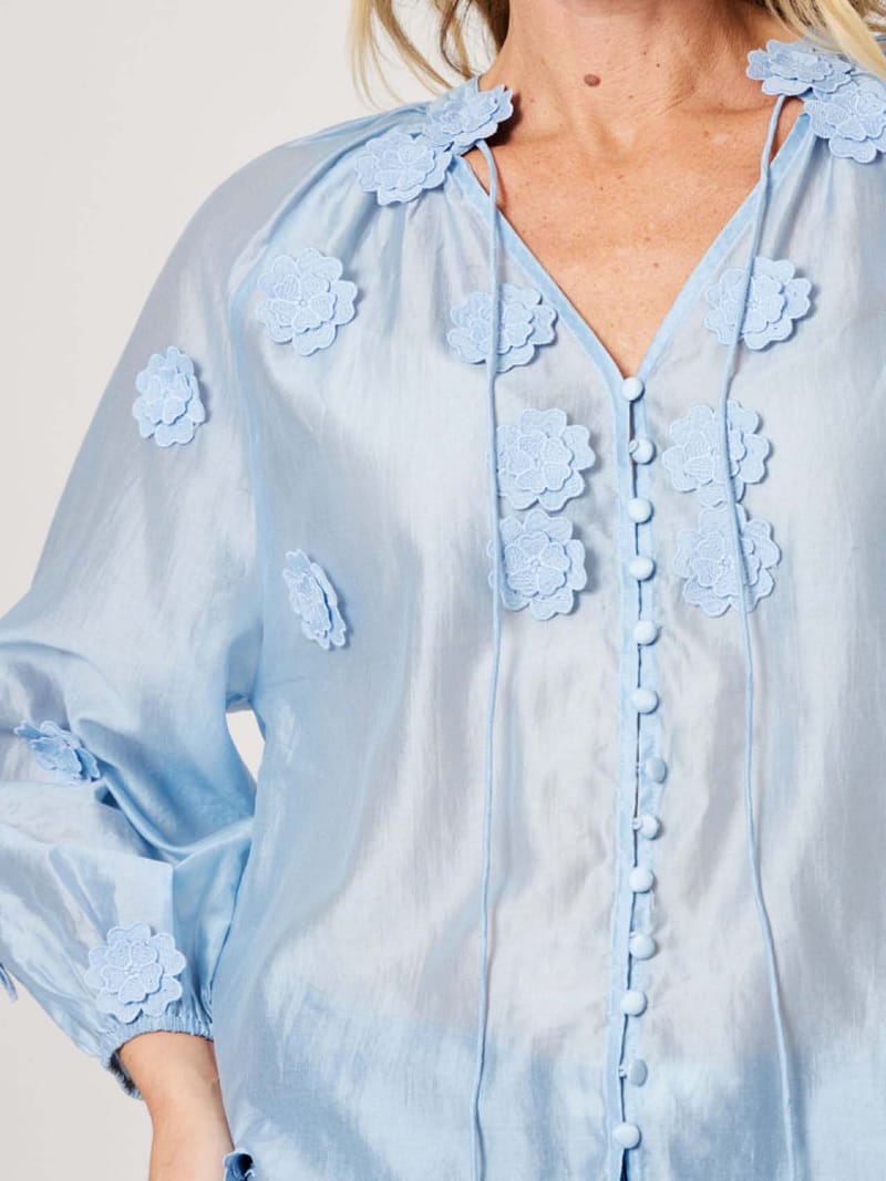 Silk Blend Flower Shirt Blue La Strada