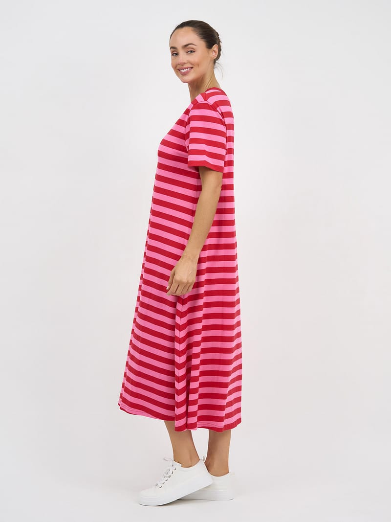 Cotton Jersey Stripe Dress Red Liberty Rose