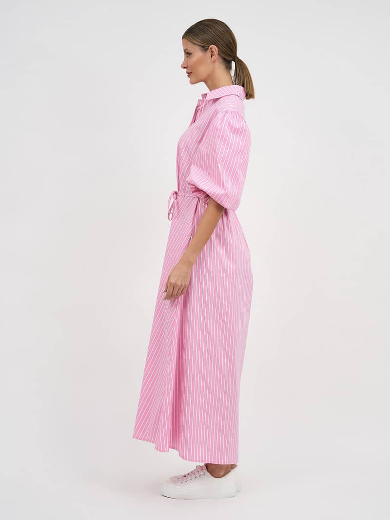 Maxi Cotton Shirt Dress Pink Liberty Rose